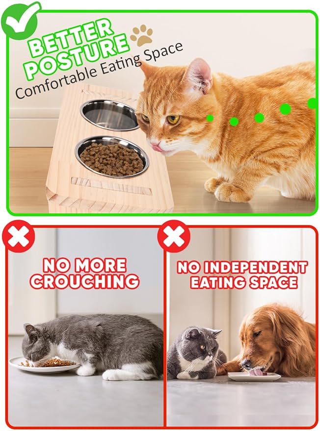 Cat Wall Shelves with 3 Cimbing Steps Wall-Mounted Cat Shelf Dogproof Feeding Bowls Station Cats Hammock and Perches for Wall Furniture Set Climber Scratching Post