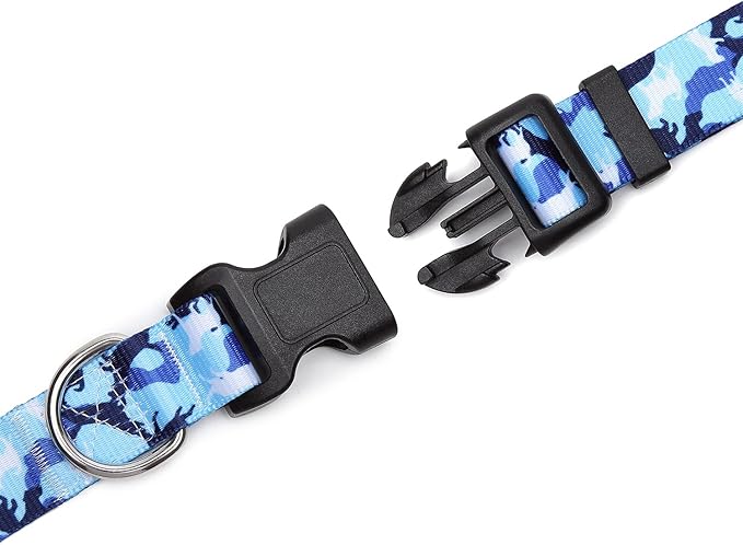 Mercano Adjustable Dog Collar - Special Design Patterns, Soft Nylon Comfortable Durable Pet Collar for Small Medium Large Dogs (XS, Dog Camouflage Blue)