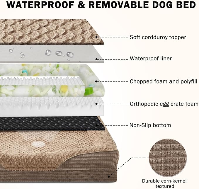 INVENHO Orthopedic Dog Bed Medium Size, Washable Egg-Crate Memory Foam Dog Couch with Washable Removable Cover, Waterproof Lining and Nonskid Bottom