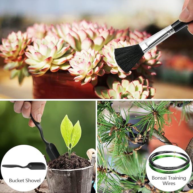 Bonsai Tool Kit, 21 Pcs Gardening Tools Set Include Garden Pruning Shears, Plant Trimming Scissors, Training Wire, Succulent Tool, Leather Bag Storage, Gardening Gifts for Women, Plant Lovers