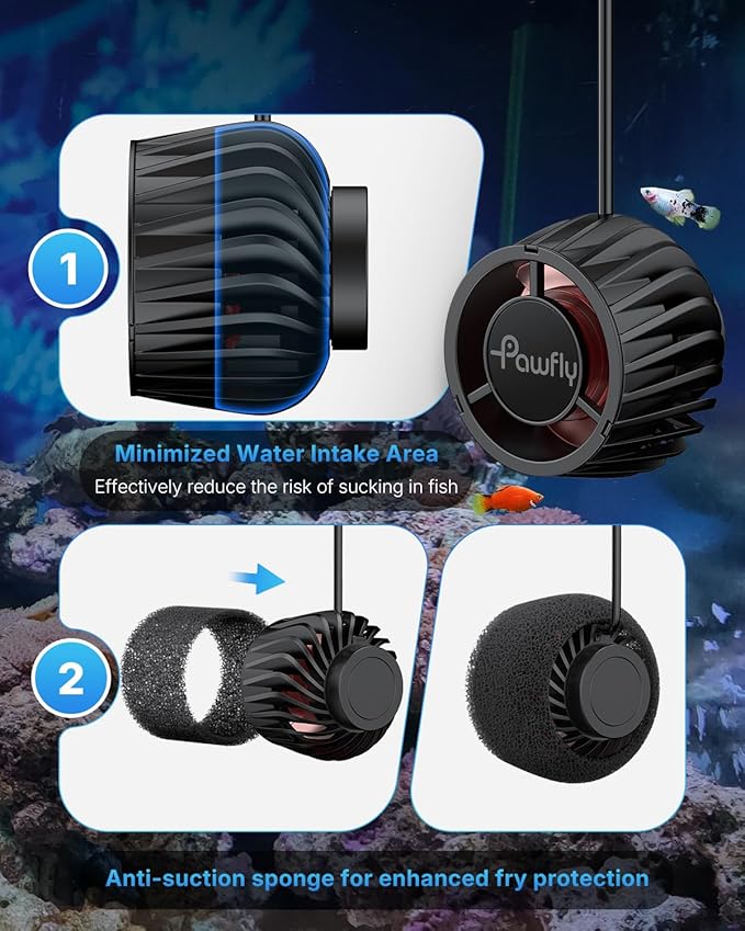 Pawfly 2100 GPH Wave Maker for Aquarium, DC 24V 10W Aquarium Powerhead with LED Controller, Quiet Submersible Wavemaker, Water Circulation Pump for 30-300 Gallon Freshwater Saltwater Tank