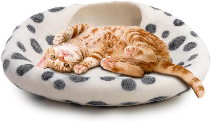Luxurious Eco-Friendly Merino Wool Cat Cave Bed - Foldable Hideaway Pod for Indoor Cats - Premium Felt Kitten Beds - Covered Cat House for Ultimate Cozy Comfort by Woolygon