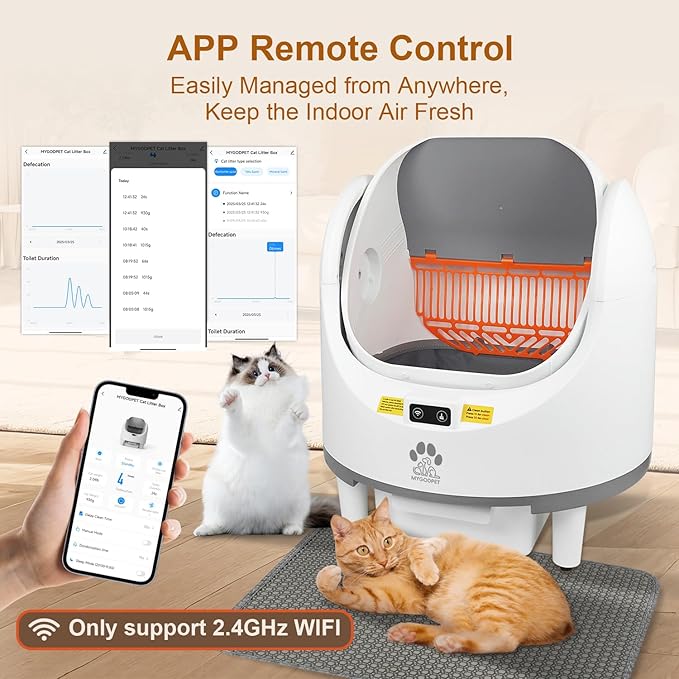 Self Cleaning Cat Litter Box, Automatic Cat Litter Box for Multiple Cats, Open-Top Design with Safety Protection, Smart Health Monitor, Smart App Control, Odor-Free
