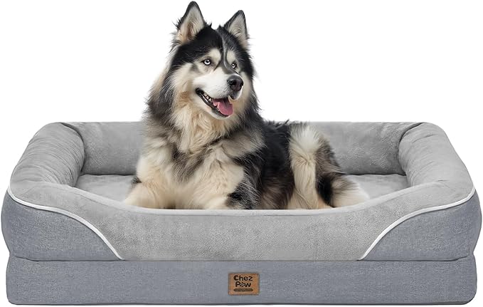Washable Orthopedic Large Dog Bed - Extra Large Dog Beds with Bolsters Removable Orthopedic Foam Support Dogs Bed Waterproof Cover Non-Slip Bottom Pet Beds