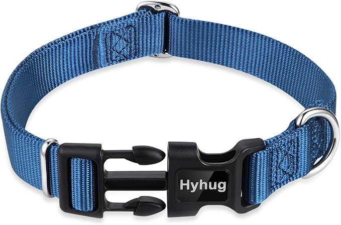 Hyhug Dog Collar for Large Dogs, Heavy Duty, Blue | Quick Release Nylon Buckle Collar, Adjustable & Durable Pet Supplies for Boy & Girl Dogs(Large, Classic Blue)