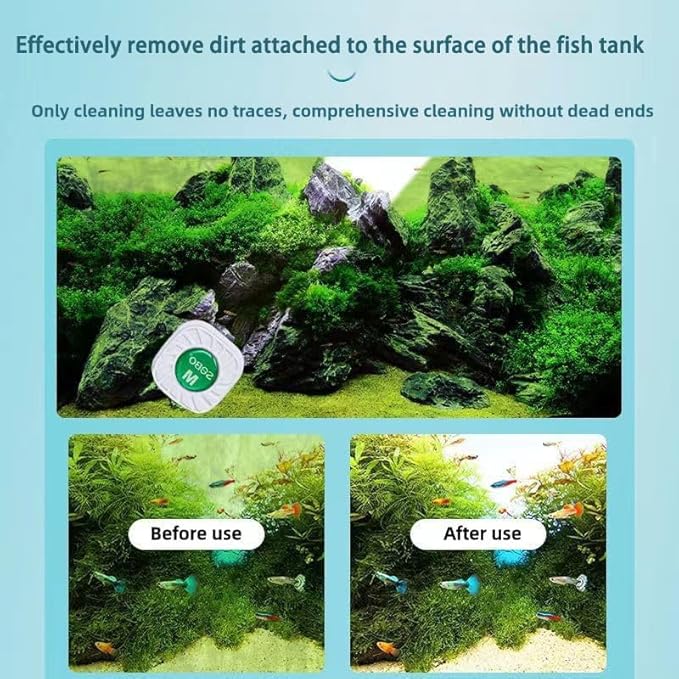 Mini Magnetic Aquarium Brush with Scraper Blade - Fish Tank Dirt Remover for Small Glass/Acrylic Tanks, Safe for Betta & Shrimp (5-20 Gallon) (Middle with Scraper)
