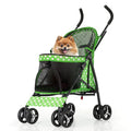 MoNiBloom 4 Wheels Pet Stroller, Easy-Fold Umbrella Shaped Dog Cat Jogger Stroller w/Storage Bag & Visible Mesh for Small/Medium Dogs Cats Lawn Green Polka Dots