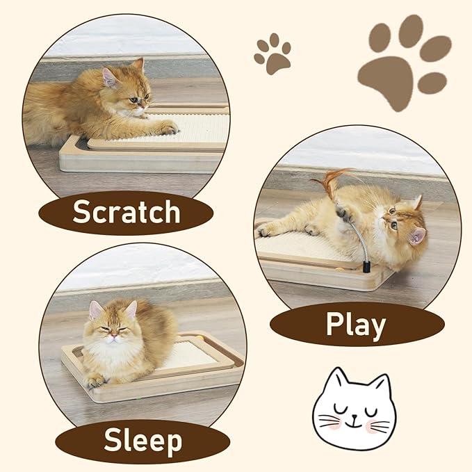 PEEKAB Cat Scratcher,Sisal Scratching Board with Track Ball Interactive Toy and Swing Feather Toys for Indoor Cats and Kittens,Large Heavy Durable