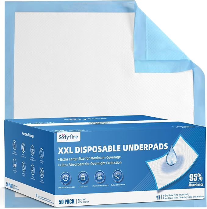 50 Count Extra Large Chucks 36"x36" Thicken Elderly Adults Incontinence Bed Pads Disposable, Heavy Duty Absorbency Underpads Waterproof, XXL Extra Large Puppy Pee Training Pad
