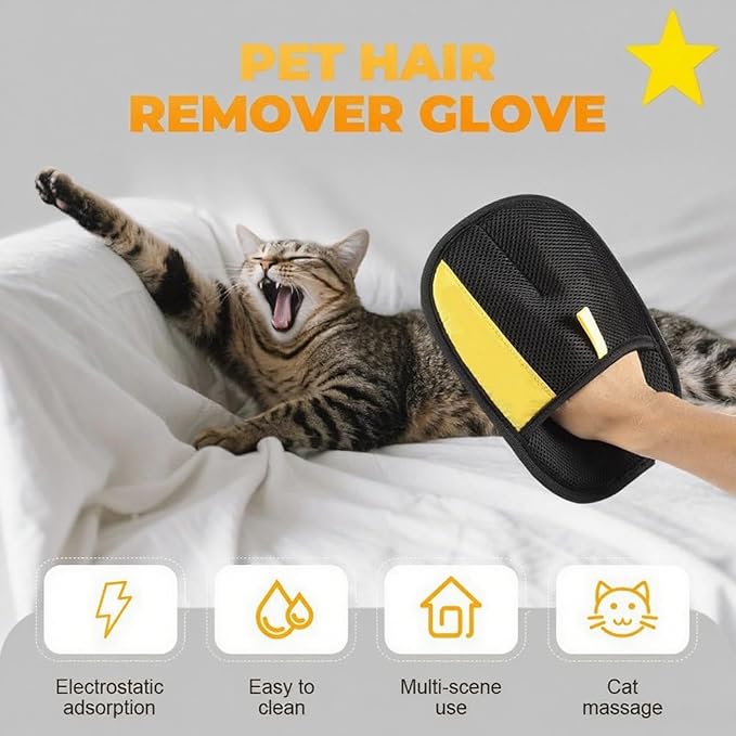 Pet Hair Removal Glove - Electrostatic Reusable Grooming Gloves for Cats & Dogs, Professional Cleaning Mitt with Hair Remover Tool (2 Pack)