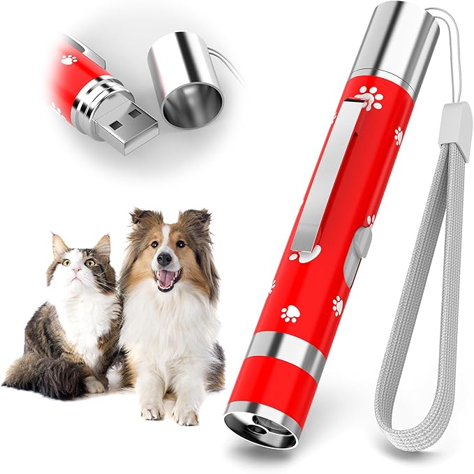 EAWONGEE Cat Toys Rechargeable, Indoor Cats Chase Light, Interactive for Kitty Pet Dog with 3 Light Modes 5 Patterns, Red