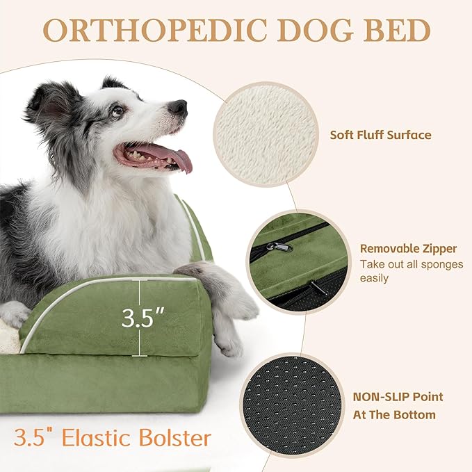 Comfort Expression Small Dog Beds Waterproof Orthopedic Foam Dog Sofa Beds for Small Dogs Comfy Pet Bed with Washable Removable Cover & Non-Slip Bottom(X-Small,Light Green)