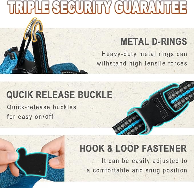 Dog Harness Step in Dog Vest Harness, Reflective Adjustable Puppy No Pull Harness Breathable Soft for Small and Medium Dogs Cats, Blue/Black, S