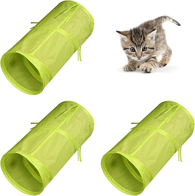 iCAGY Foldable Spiral Cat Tunnel - Indoor Toy for Small Cats, Kittens, and Rabbits - Tube for Interactive Play and Outdoor Fun - Pet Activity Toy Light Green 20" 3 Pcs