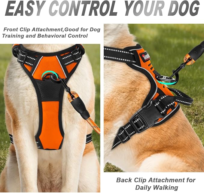 BARKBAY No Pull Dog Harness Front Clip Heavy Duty Reflective Easy Control Handle for Large Dog Walking(Orange,M)