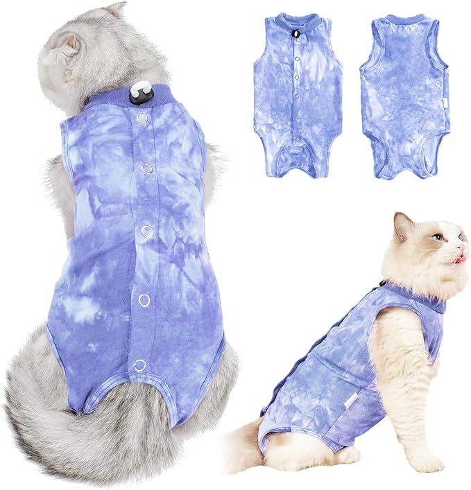 Cat Recovery Suit - Abdominal Wounds Cat Onesie Cone E-Collar Alternative, Blue L