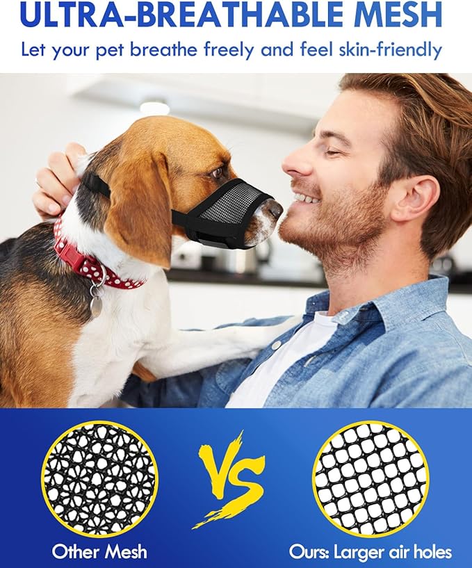 Dog Muzzle, Soft Air Mesh Muzzle for Small Medium Large Dogs Anti Biting Barking Chewing, Breathable Drinkable Adjustable Loop Pets Muzzle for German Shepherd Husky Labrador Retriever (Black,M)