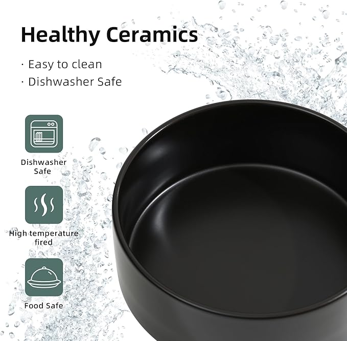 Ceramic 6.1inch Non-Slip Dog Food and Water Bowl for Small & Medium Breed Dogs,Pet Bowl for Replacement, Protects Cervical Spine (Black)