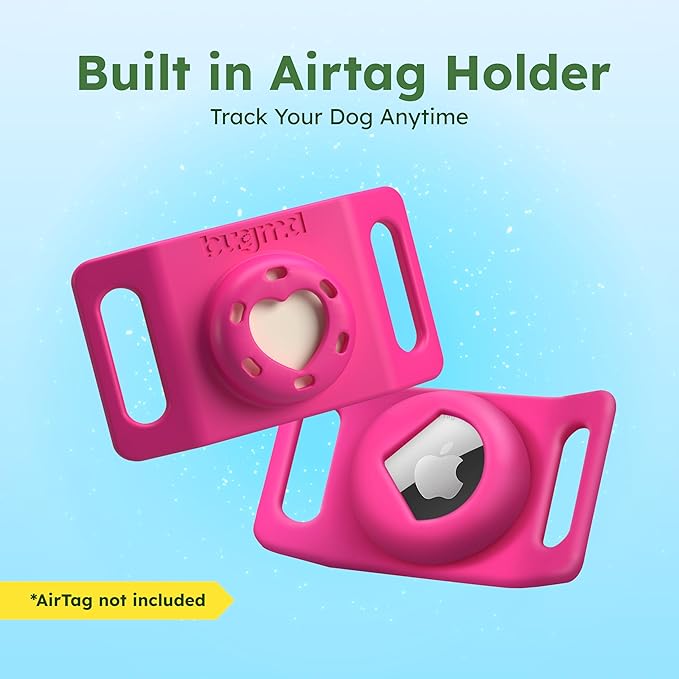 BugMD Paw Guardian Flea & Tick Pendant (2-Pack) with AirTag Holder – Plant-Based Flea & Tick Prevention for Dogs – Pet Collar Tag & GPS Tracker Holder for Dogs – Pink