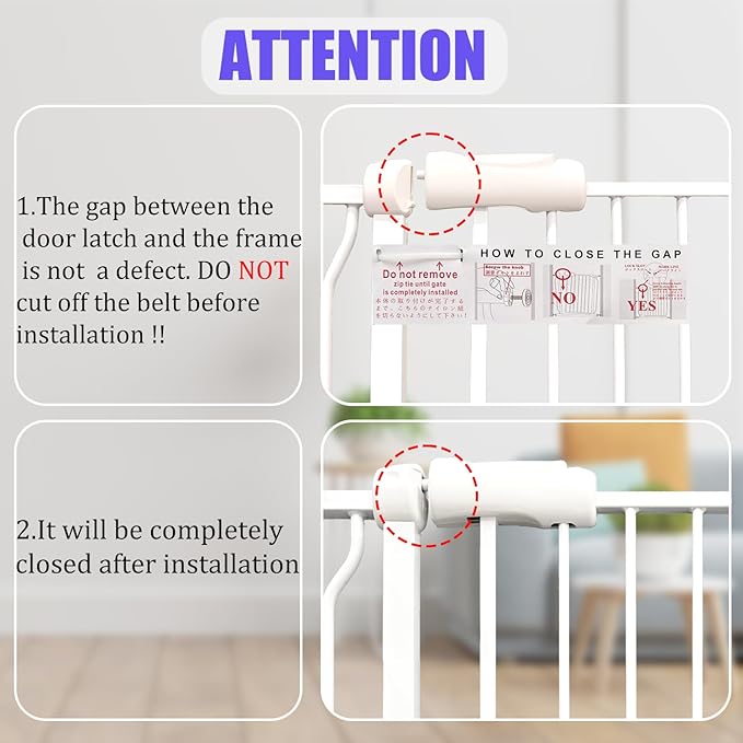 Walk Through Baby & Dog Gate 29-38.5 Inch, Pressure Mounted No Drilling, Adjustable Indoor Safety Gate for Stairs & Doorways - Metal Design for Kids and Pets, White