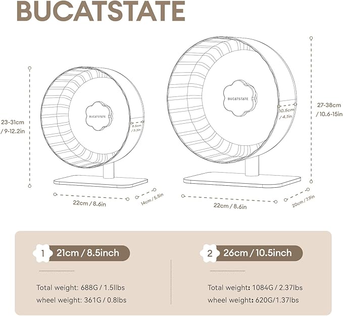BUCATSTATE Hamster Exercise Wheel 10.2", Upgraded Super-Silent Spinner Hamster Running Wheels with Adjustable Base & Rust-roof Bearing for Dwarf Syrian Hamster Gerbils Rats