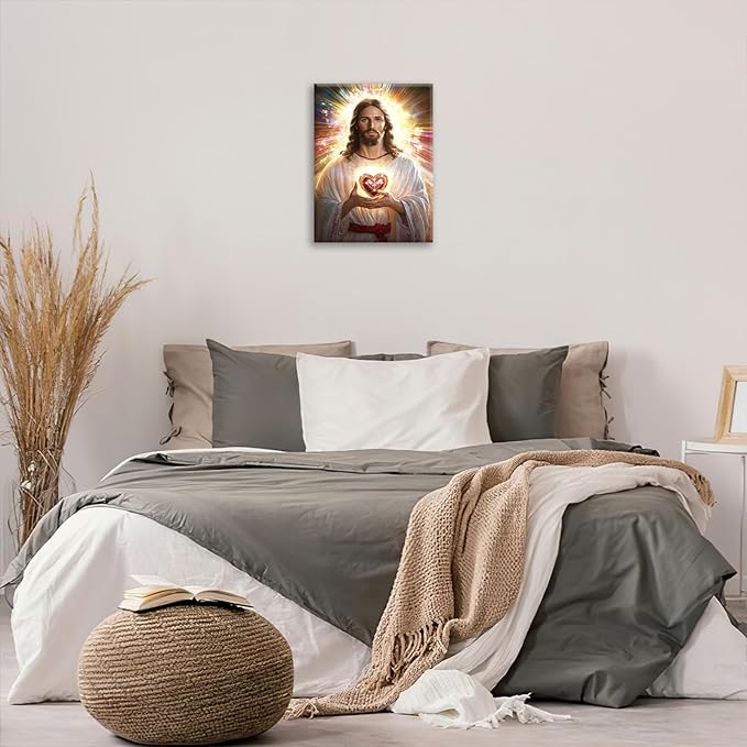Christian Jesus Wall Art Religion Canvas Wall Decor Prints Framed Painting Jesus Pictures Gifts Artwork for Bathroom Living Dining Church 16"x20"