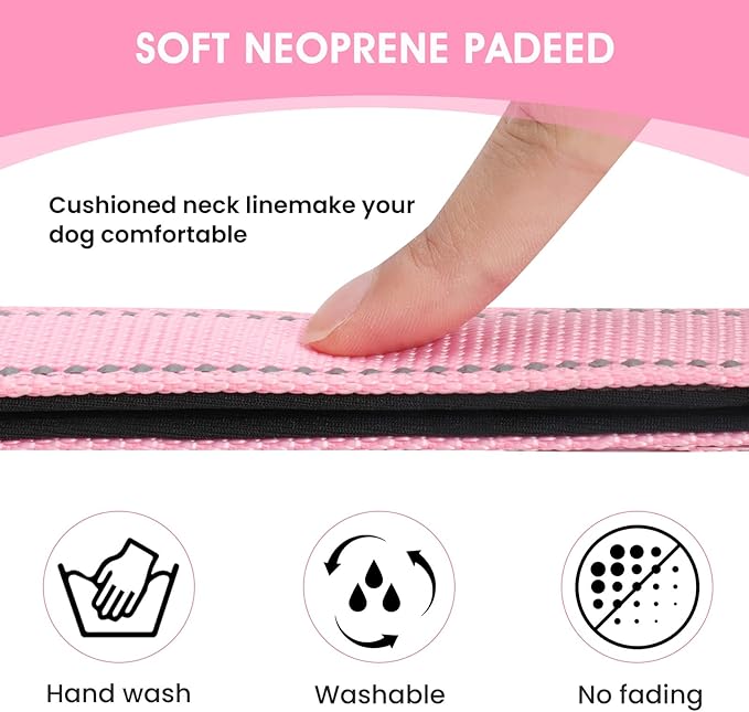 Reflective Dog Collar Padded with Soft Neoprene Breathable Quick Release Basic Dog Collars for Medium Dogs Pink Girl