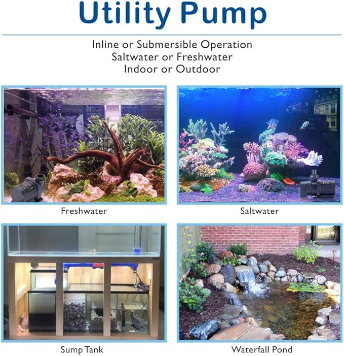 hygger 24V DC Water Pump Inline Submersible Saltwater Aquarium Pump with Controller Return Pump for Sump Tank 2650 GPH