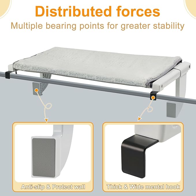 Sunhoo Cat Window Perch Hammock Kitty Bed for Windowsill Bedside Large Cats Shelf Seat Inside with Adjustable Ledge Sturdy Removable Cover Easy Assembly No Suction No Drill Hold 40lbs 22 * 13.58in(S)