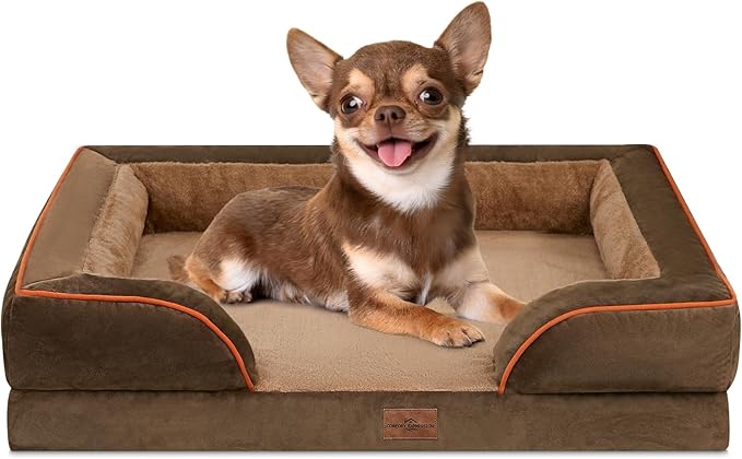 Comfort Expression Small Dog Beds Waterproof Orthopedic Foam Dog Sofa Beds for Small Dogs Comfy Pet Bed with Washable Removable Cover & Non-Slip Bottom(X-Small,Brown)
