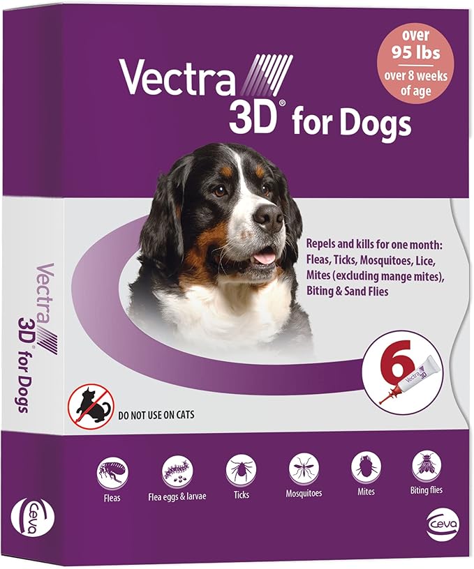 Vectra 3D for Dogs Flea, Tick & Mosquito Treatment & Prevention for Extra Large Dogs (Over 95 lbs), 6 Month Supply