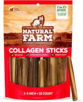 Natural Farm Collagen Dog Chews (3-5”, 10 Units), Odor-Free Long Lasting Bully Sticks & Rawhide Alternative Dog Treats, 95% Collagen Low Fat, High Protein – Small & Medium Dogs