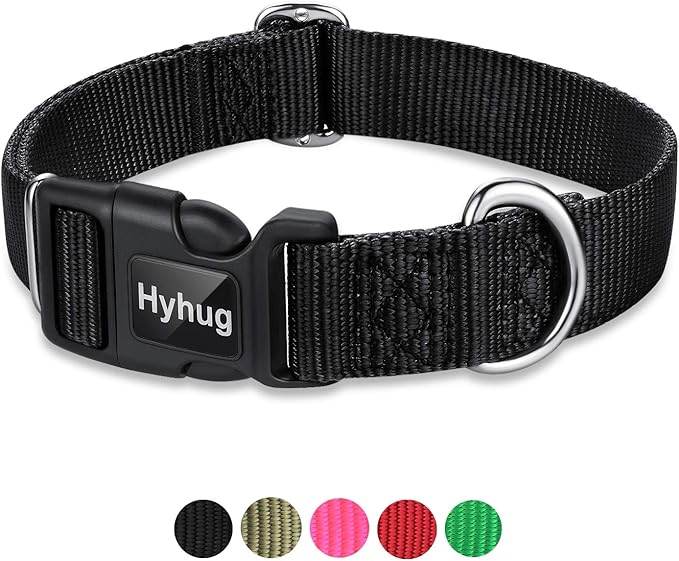 Hyhug Dog Collar with Quick Release Buckle, Heavy Duty Nylon, Basic Collar for Medium Dogs Daily Use Walking Jogging(Medium, Black)