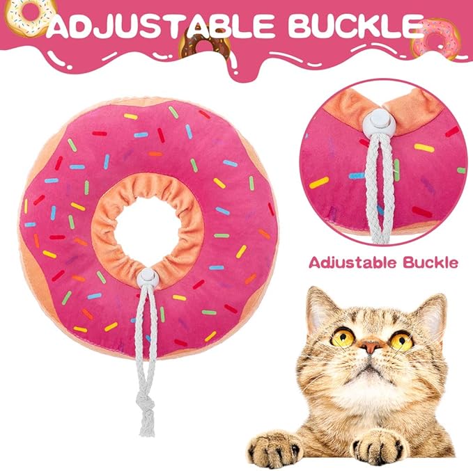 BINGPET Cute Donut Recovery Collar for Cats and Puppies, Soft Adjustable Protective Pet E Collar Neck Cone After Surgery, Fit for Kitties, Small Dogs