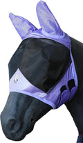 T TEKE Fine Mesh Horse Fly Mask w/Ears, UV Blocking 3D Eye Visor with Extra Fleece Cushioned Forehead, Protection from Insect Pests