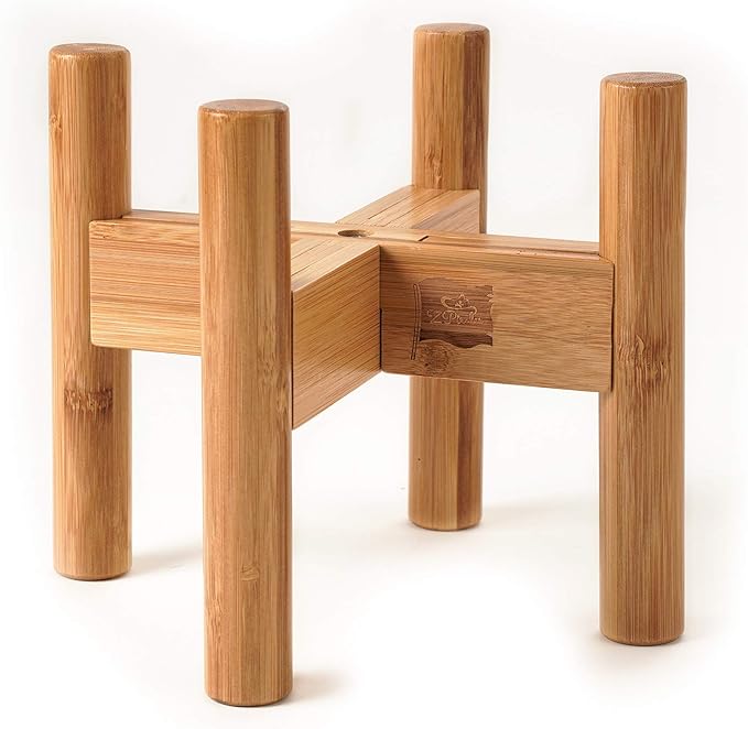 Dog Bowl Stand for Medium Breeds - Raises Bowls to 9-inch High, Ants/Bugs-Off - Adjustable, Fits Various Sizes of Dog Food/Water Bowls and Slow Feeders - Bamboo