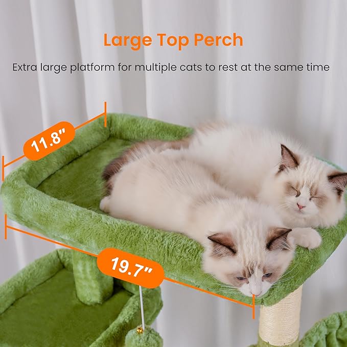 Heybly Cat Tree, 68 inch Multi-Level Cat Tower for Indoor Cats, 2 Widened Plush Perches Cat Condo with Scratching Board and Big Caves, Green HCT025GR