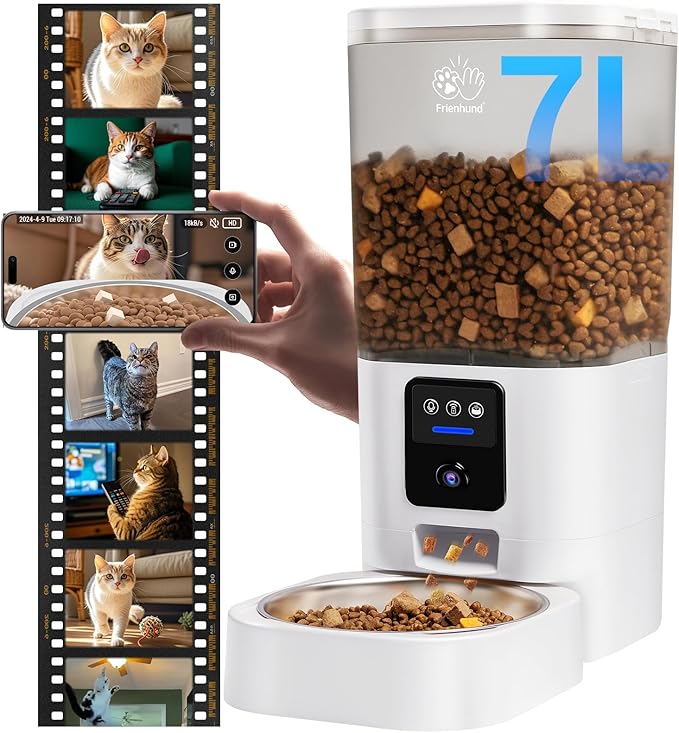Automatic Cat Feeder with 2K Camera: 5G WiFi Automatic Dog Feeder with Night Vision,Cat Food Dispenser with 7L Large Food Storage Container for Multiple Pet,Detachable for Easy Clean -29 Cup