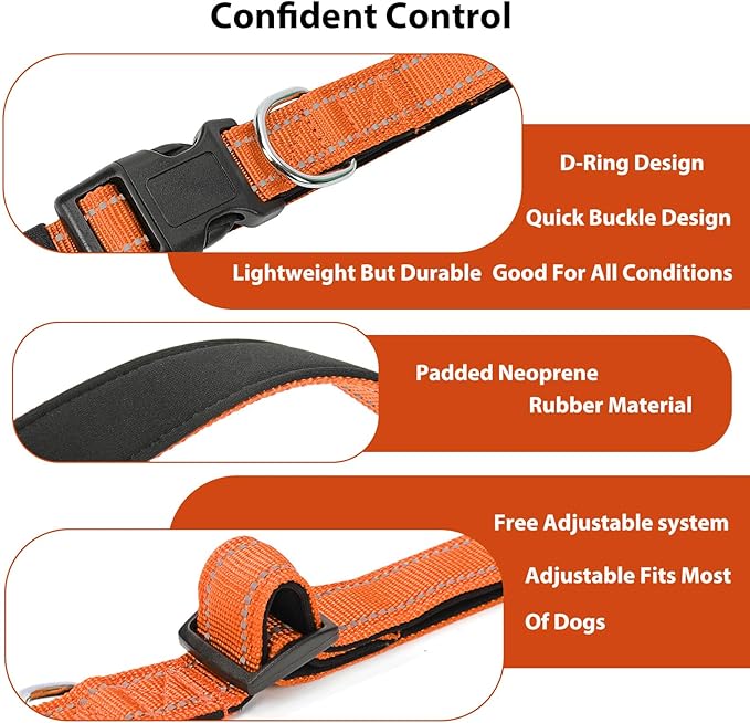 Reflective Dog Collar Padded with Soft Neoprene Breathable Quick Release Basic Dog Collars for Medium Large Dogs Orange