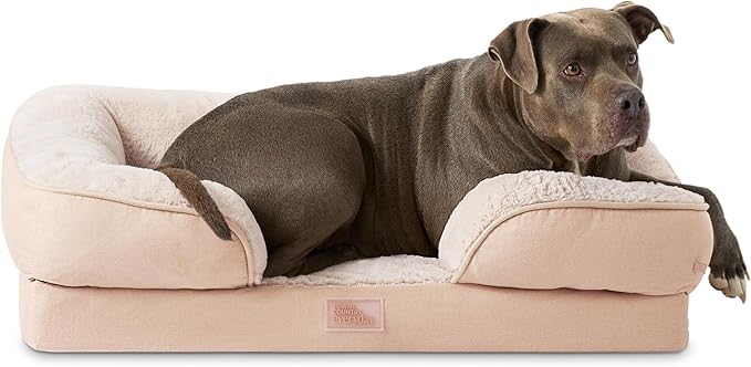 TOWN & COUNTRY EVERYDAY CuddleTown Comfy Solid Bolster Sofa Pet Bed, Supportive & Calming Egg Crate Foam, Non-Slip Bottom, Machine Washable Cover, Warm Taupe, Large 35"x25"x8"