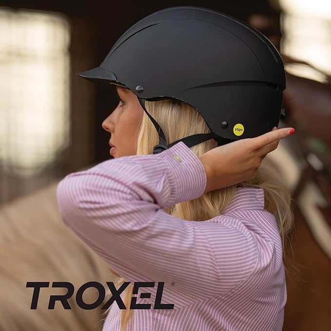 Troxel Spirit MIPS Technology Full Coverage Horse Riding Helmet, Horseback Riding Gear for Equestrians, Medium (7-7-3/8), Black Duratec
