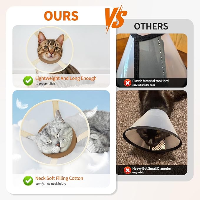Cat Cone Collar Soft- Adjustable Comfortable Air Mesh Recovery Cone After Surgery to Stop Licking and Scratch, Alternative to Plastic Elizabethan Collar for Cat, Whiskers Freedom (Brown, S)