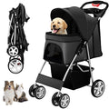4 Wheels Pet Stroller for Small Medium Dogs Cats 10-33 lbs, Foldable Dog and Cat Stroller with Cup Holder & Storage Basket & Breathable Mesh, Pet Strolling Cart for All-Season, Black