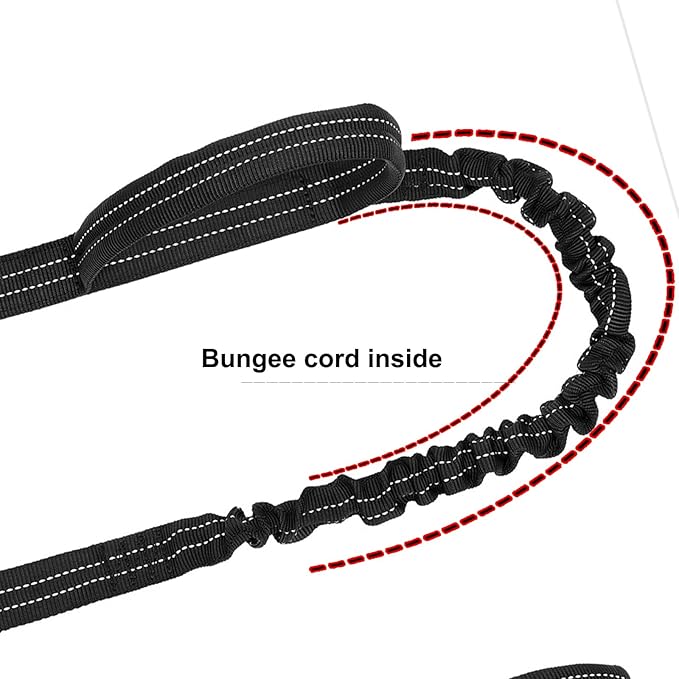 ICEFANG Tactical Dog Leash,K9 Training Walking Bungee Lead with 2 Control Handle,Heavy Duty Quick Release Metal Clasp,Hands Free D-Ring for Medium Large Dogs (6ft,Reflective Black)