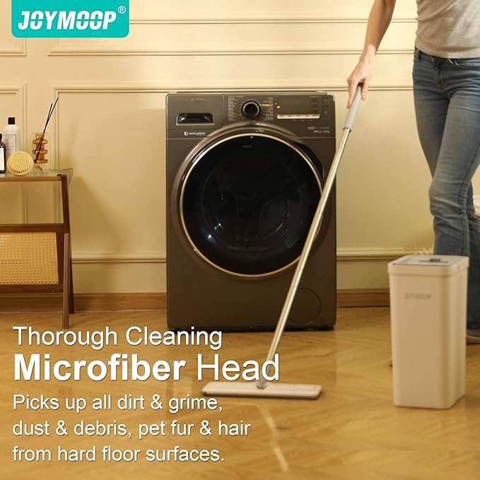 JOYMOOP Mop and Bucket with Wringer Set for Home, Flat Mop and Bucket System, Mops for Floor Cleaning and Wall Cleaner, with 3 Reusable Microfiber Mop Pads