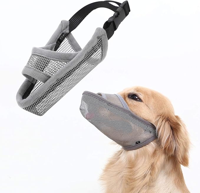 Crazy Felix Nylon Dog Muzzle for Small Medium Large Dogs Dachshund Beagle Poodle Labrador, Air Mesh Breathable and Drinkable Pet Mouth Guard for Anti-Biting Chewing Scavenging(M, Grey)