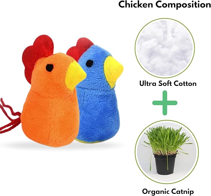 Catnip Cat Toy, 2 Pack Chicken Bird Interactive Chew Kicker Toys, cat Toys for Indoor Cats, Boredom Relief Kitten Exercise, Soft Durable for All Breed