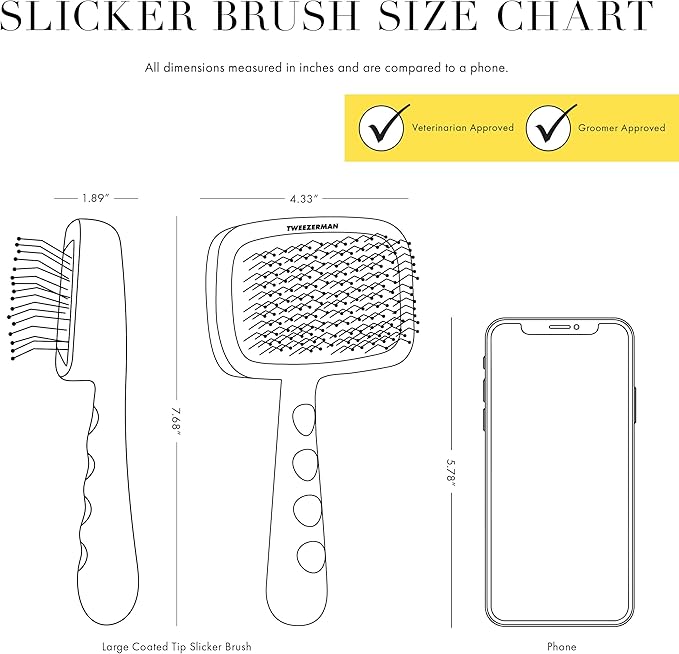 Tweezerman Dog and Cat Slicker Brush for Large Pets, Grooming Brush with Coated Bristles to Prevent Scratching and Ergonomic Handle