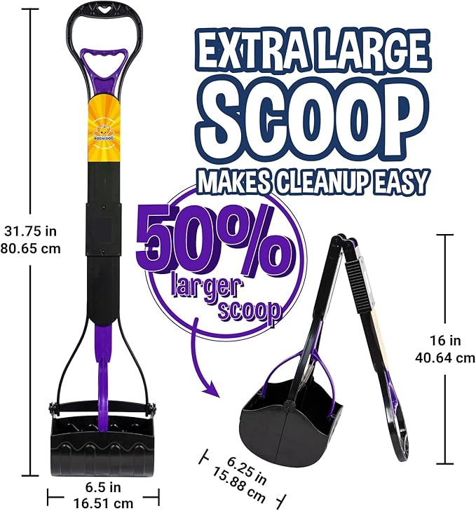 Bodhi Dog Large Foldable Pooper Scooper - 32” Long Handle, Lightweight Portable Pooper Scooper for Small & Large Dogs - Easy to Use - Made with Premium Durable Materials (Purple)