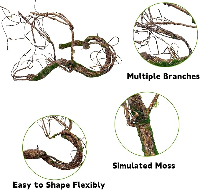 BNOSDM Reptile Vines, Bendable Jungle Climbing Vine with Moss,Terrarium Plants Decor,Artificial Plants Tank Decorations Accessories for Bearded Dragons Chameleons Snakes Lizards Hermit Crabs